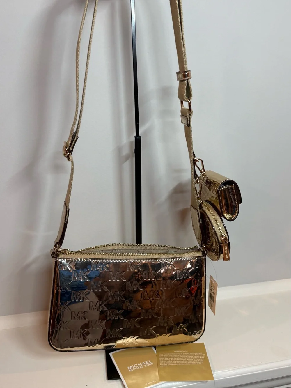 Michael Kors Jet Set Small Metallic Logo Debossed Crossbody Bag